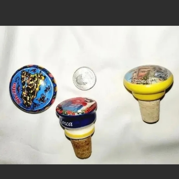 :* 6 Wine Glass Charms 3 scenic Italy porcelain Wine bottle corks & wine butler - Picture 10 of 12